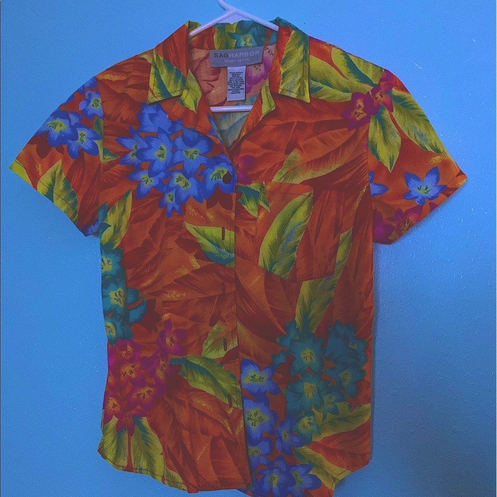 Sag Harbor Orange Tropical Floral Printed Shirt